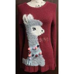 JUSTICE Girls 14 XL Happy Llama Sweater Purple Long Tall
